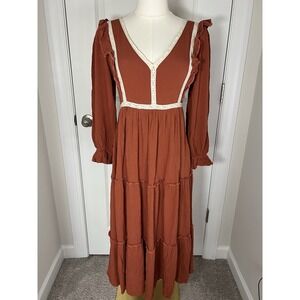 Women's In Look Maxi Dress Peasant Cottagecore Boho Size Small Rust Orange